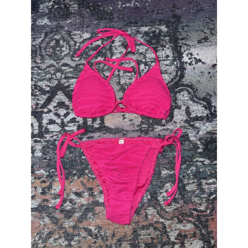 BOZZOLO Crochet‎ Neon Pink 2 Piece Bikini New Small Bathing Suit